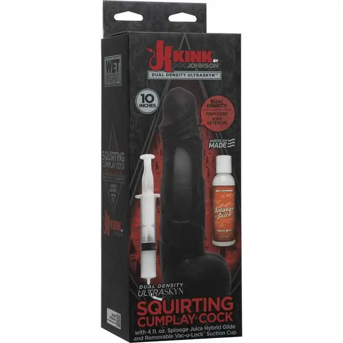 Черный фаллоимитатор с имитацией эякуляции Wet Works 10 Dual Density ULTRASKYN Squirting Cumplay Cock - 26,7 см - Kink. Фотография 4.