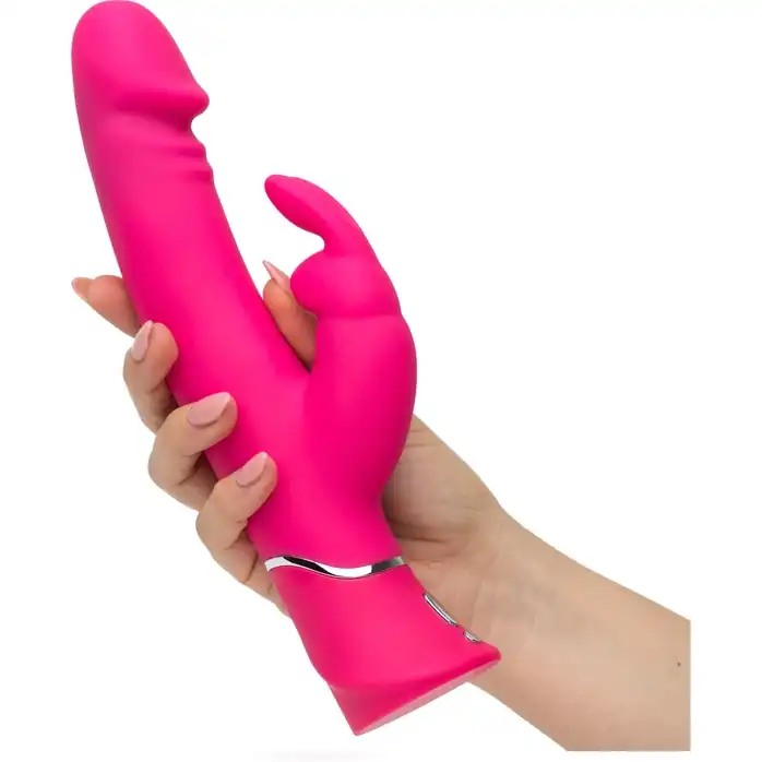 Розовый вибратор-кролик Realistic Dual Density Rechargeable Rabbit Vibrator - 25,5 см. Фотография 3.