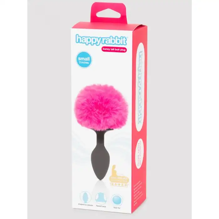 Черная анальная пробка с розовым хвостом Small Bunny Tail Butt Plug. Фотография 3.