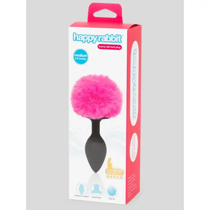 Черная анальная пробка с розовым хвостом Medium Bunny Tail Butt Plug. Фотография 3.