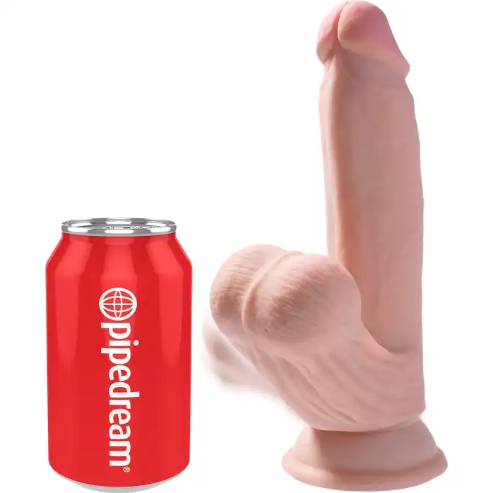 Телесный фаллоимитатор на присоске 7 Triple Density с подвижной мошонкой - 17,8 см - King Cock Plus. Фотография 3.