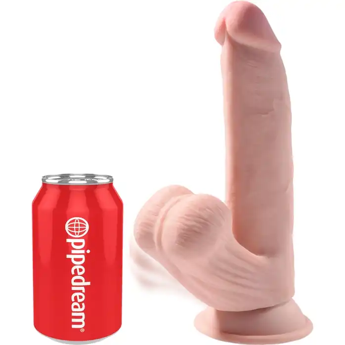 Телесный фаллоимитатор на присоске 8 Triple Density с подвижной мошонкой - 20,3 см - King Cock Plus. Фотография 3.