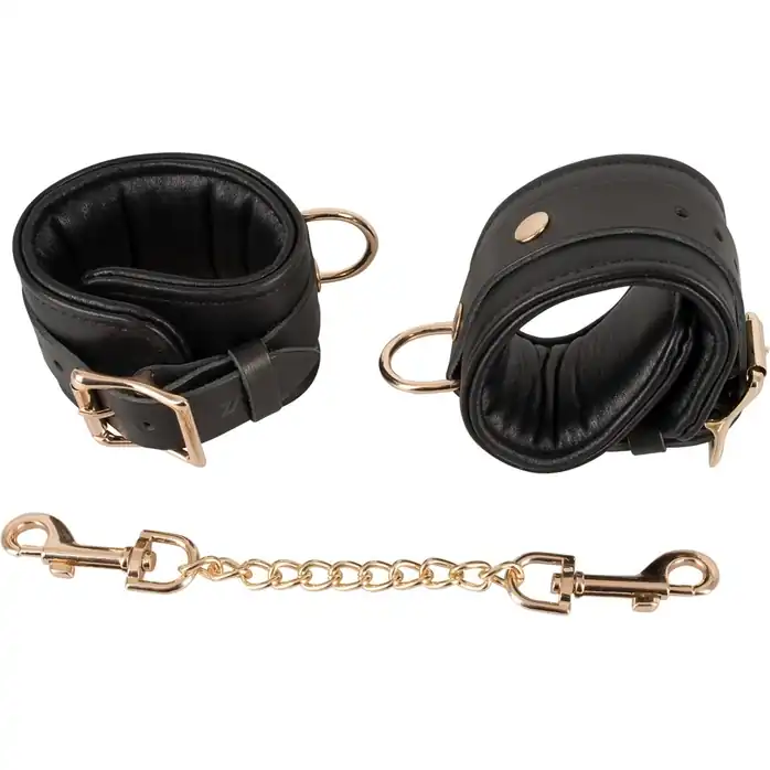 Черные наручники Leather Handcuffs на карабинах - Zado. Фотография 4.