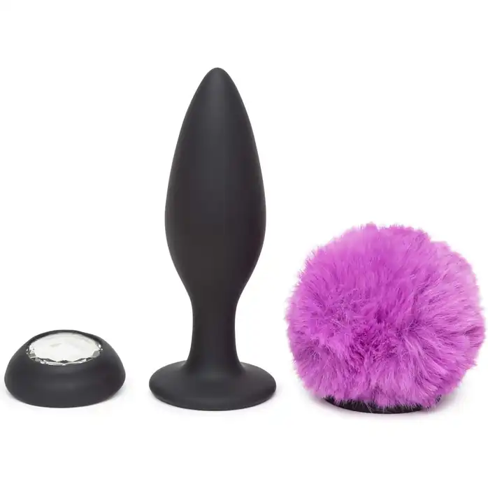 Черная анальная вибропробка Rechargeable Vibrating Bunny Tail Butt Plug Large - 14 см. Фотография 2.