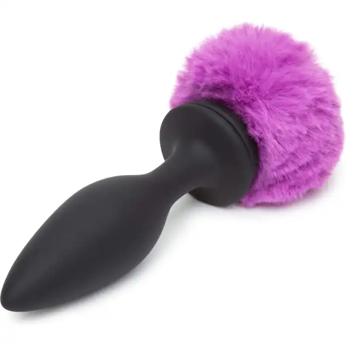 Черная анальная вибропробка Rechargeable Vibrating Bunny Tail Butt Plug Large - 14 см. Фотография 4.
