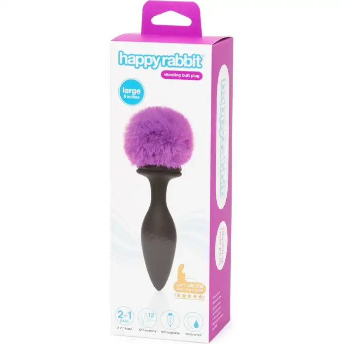 Черная анальная вибропробка Rechargeable Vibrating Bunny Tail Butt Plug Large - 14 см. Фотография 5.