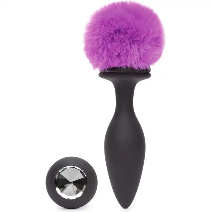 Черная анальная вибропробка Rechargeable Vibrating Bunny Tail Butt Plug Large - 14 см