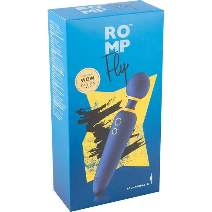 Синий вибромассажер с круглой головкой Romp Flip - 23 см. Фотография 3.