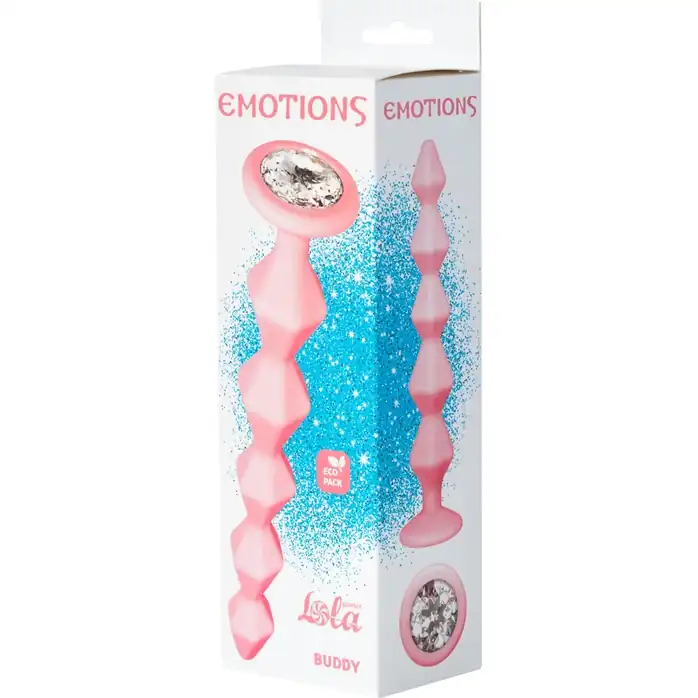 Розовая анальная цепочка с кристаллом Buddy - 17,7 см - Emotions. Фотография 4.
