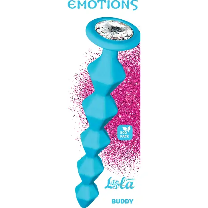 Бирюзовая анальная цепочка с кристаллом Buddy - 17,7 см - Emotions. Фотография 5.