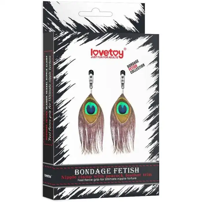 Зажимы на соски с павлиньими перьями Nipple Clamp With Peacock Feather Trim. Фотография 2.