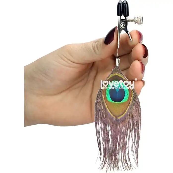 Зажимы на соски с павлиньими перьями Nipple Clamp With Peacock Feather Trim. Фотография 3.