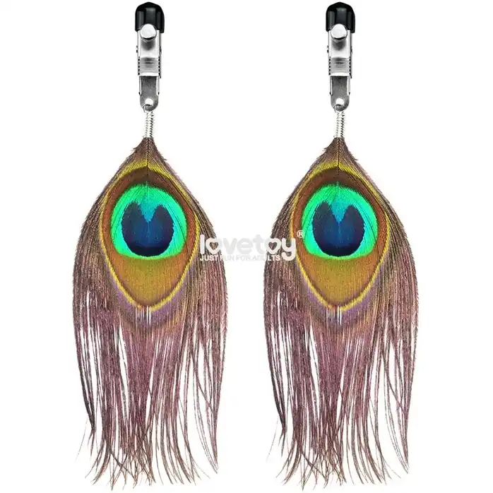 Зажимы на соски с павлиньими перьями Nipple Clamp With Peacock Feather Trim