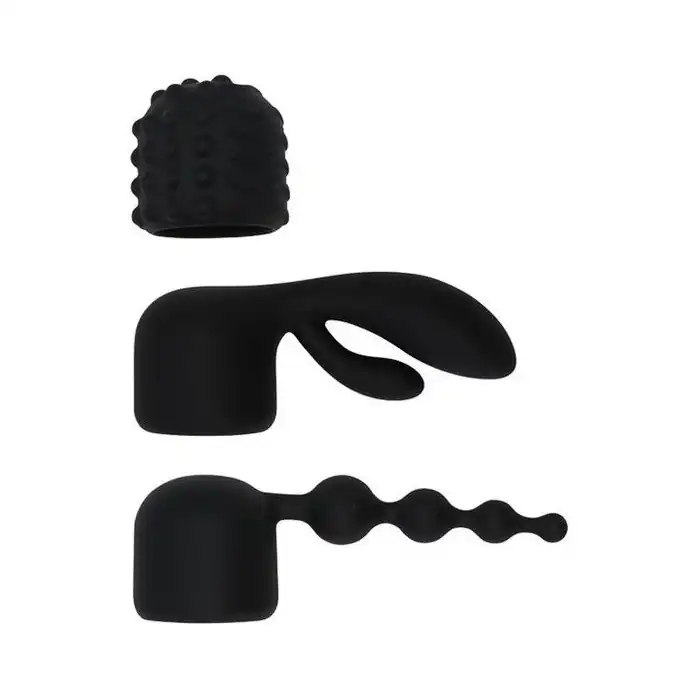 Черный жезловый вибратор Spell Wand Set с насадками. Фотография 2.