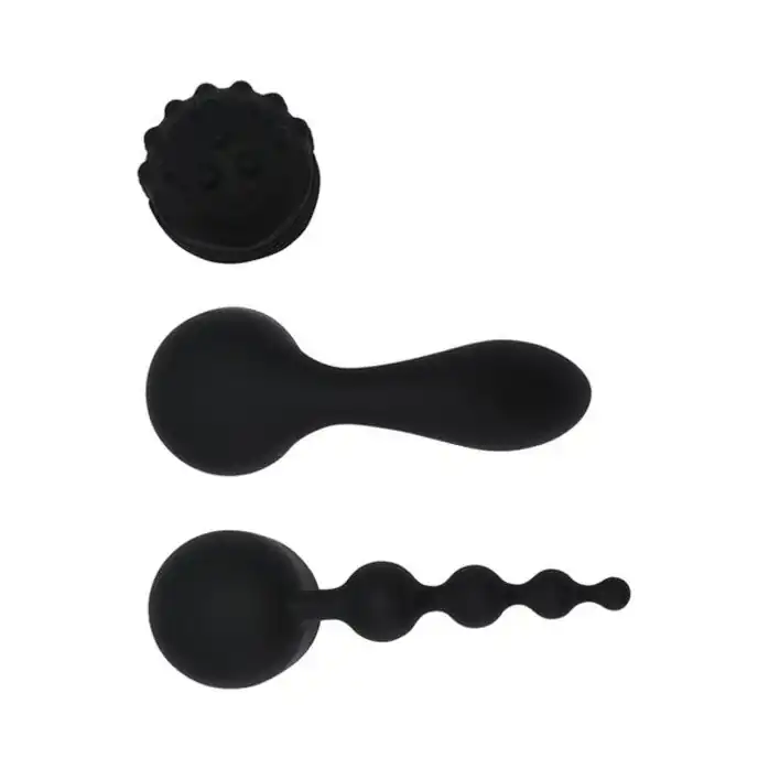 Черный жезловый вибратор Spell Wand Set с насадками. Фотография 4.