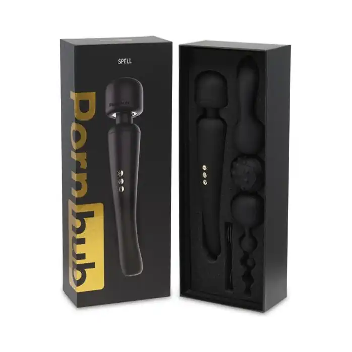 Черный жезловый вибратор Spell Wand Set с насадками. Фотография 6.