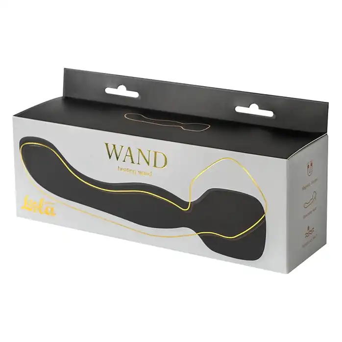 Черный двусторонний вибромассажер Heating Wand с нагревом - 22 см - Wand. Фотография 3.
