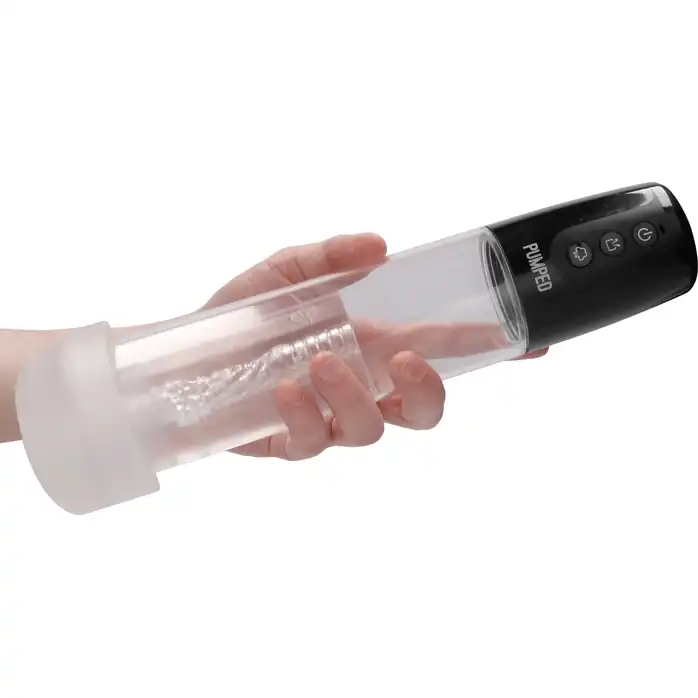 Автоматическая прозрачная вакуумная помпа Automatic Cyber Pump with Masturbation Sleeve - PUMPED. Фотография 5.
