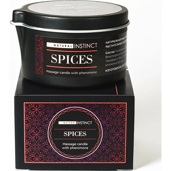 Массажная свеча с феромонами Natural Instinct SPICES - 70 мл - Духи и спреи с феромонами Natural Instinct. Фотография 2.