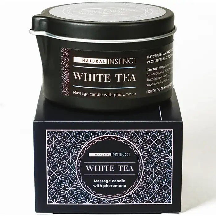 Массажная свеча с феромонами Natural Instinct WHITE TEA - 70 мл - Духи и спреи с феромонами Natural Instinct. Фотография 2.