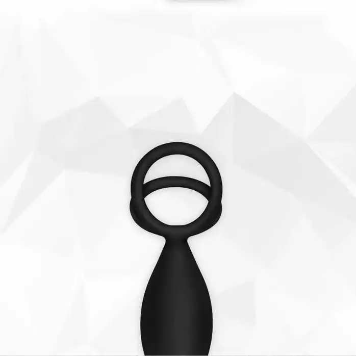 Черный стимулятор простаты с эрекционным кольцом Combo Double Cockring Plug. Фотография 3.