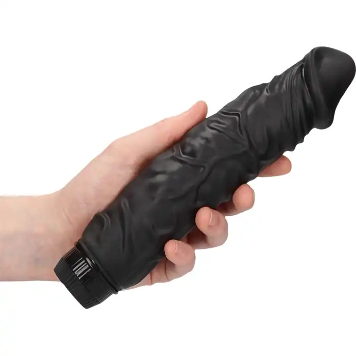 Черный вибромассажер Realisic Multispeed Vibrator - 23 см - Shots Toys. Фотография 3.