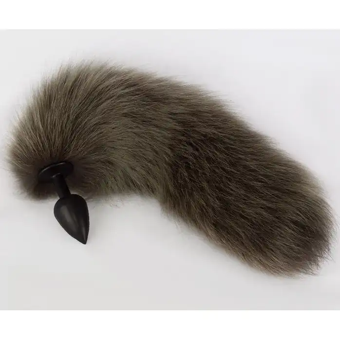 Черная анальная пробка с натуральным кофейным песцовым хвостиком - BDSM accessories
