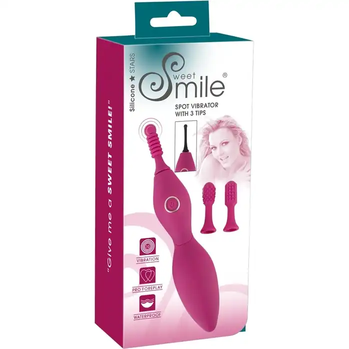 Ярко-розовый клиторальный вибратор с 3 насадками Spot Vibrator with 3 Tips - 17,9 см - Sweet Smile. Фотография 10.
