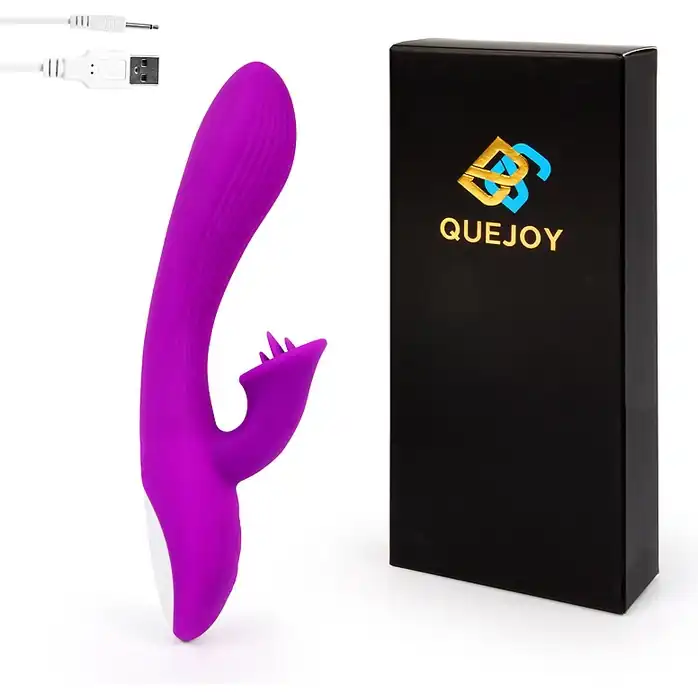 Фиолетовый рельефный вибратор-кролик QUEJOY - 25 см. Фотография 3.