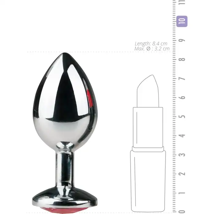 Серебристая анальная пробка Metal Butt Plug с розовым кристаллом - 8,4 см - Anal Collection. Фотография 3.