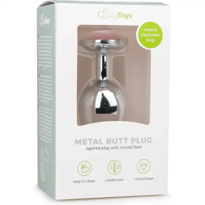 Серебристая анальная пробка Metal Butt Plug с розовым кристаллом - 8,4 см - Anal Collection. Фотография 4.