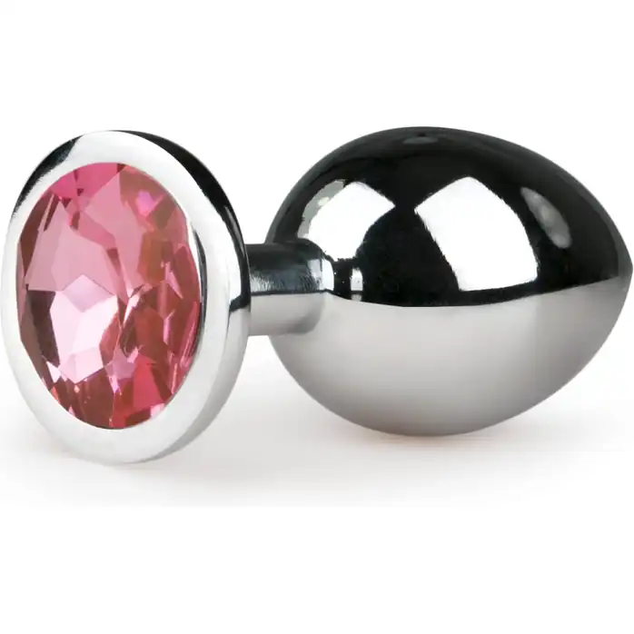Серебристая анальная пробка Metal Butt Plug с розовым кристаллом - 8,4 см - Anal Collection