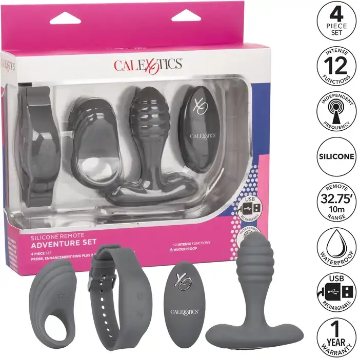 Серый вибронабор Silicone Remote Adventure Set. Фотография 7.