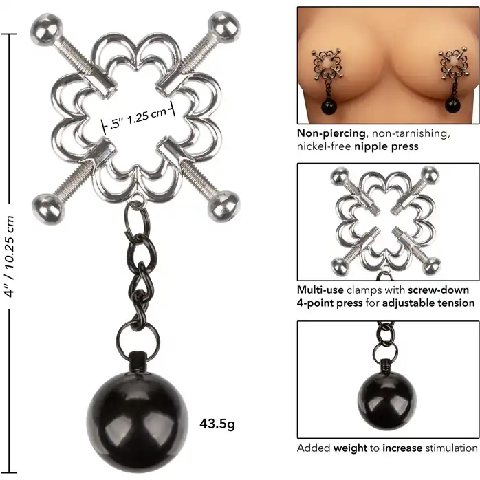 Металлические утяжеленные зажимы для сосков Grips 4-Point Weighted Nipple Press - Nipple Play. Фотография 5.
