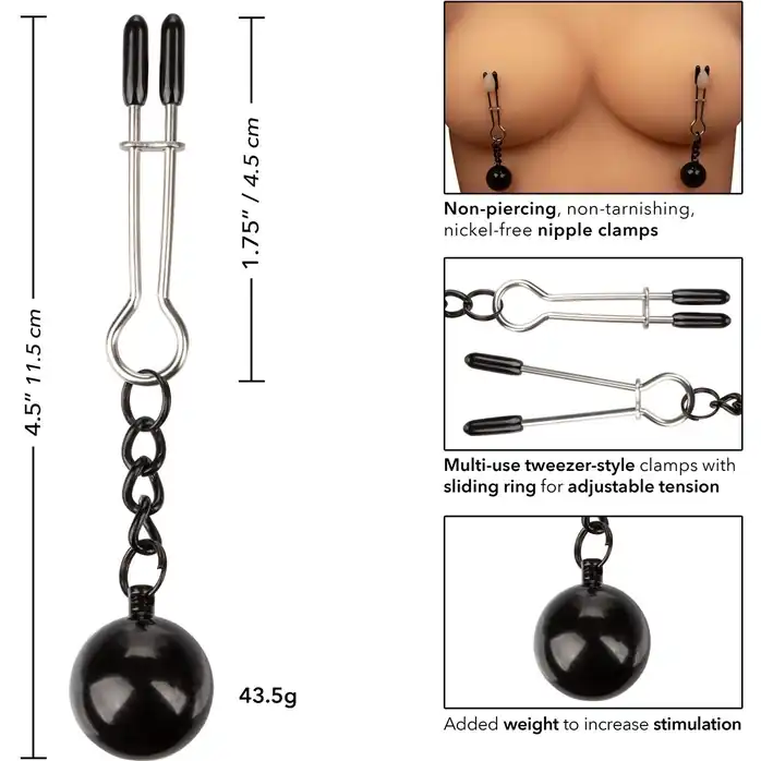 Утяжеленные зажимы-прищепки для сосков Nipple Grips Weighted Tweezer Nipple Clamps - Nipple Play. Фотография 5.