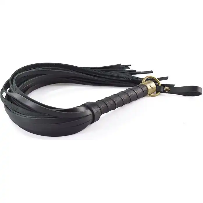 Черная многохвостая плеть с кольцом - 65 см - BDSM accessories