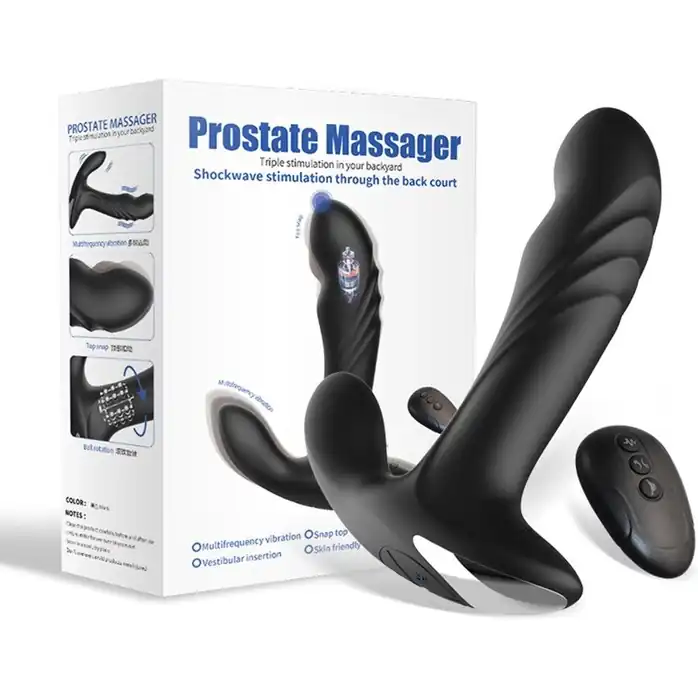 Черный вибромассажер простаты Triple Pleasure с пультом ДУ