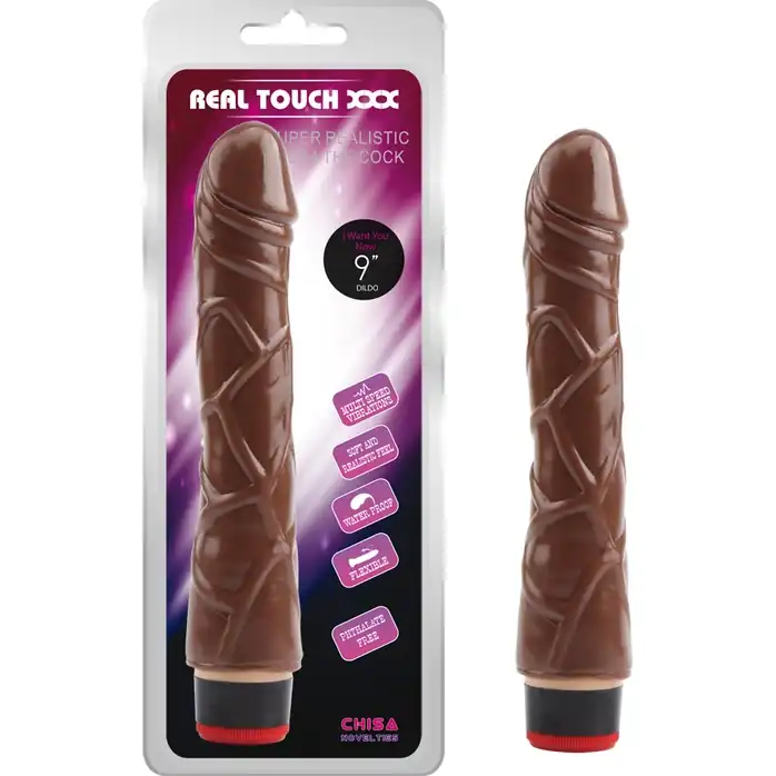 Коричневый вибратор-реалистик 9” Vibe Cock - 21,5 см - Real Touch XXX. Фотография 3.