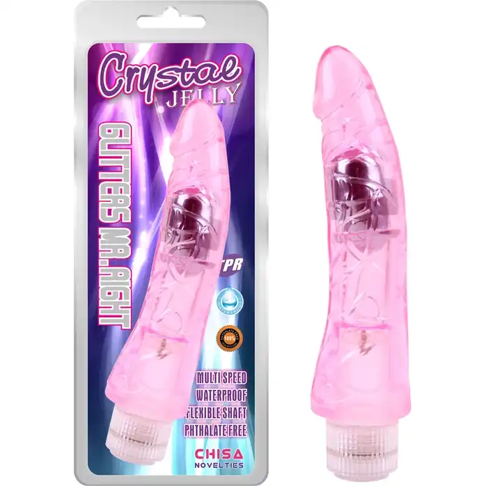 Розовый вибратор Glitters Mr.Right - 23 см - Crystal Jelly. Фотография 2.