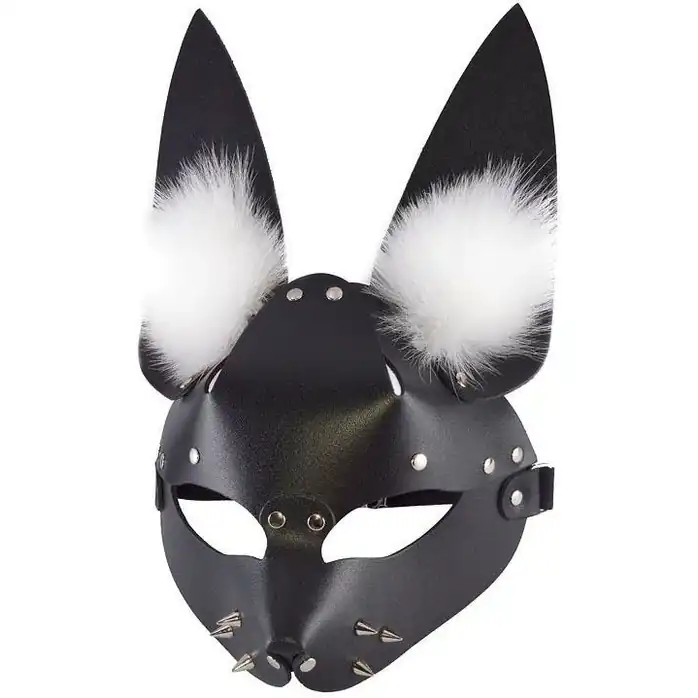 Черная маска Зайка с меховыми ушками - BDSM accessories