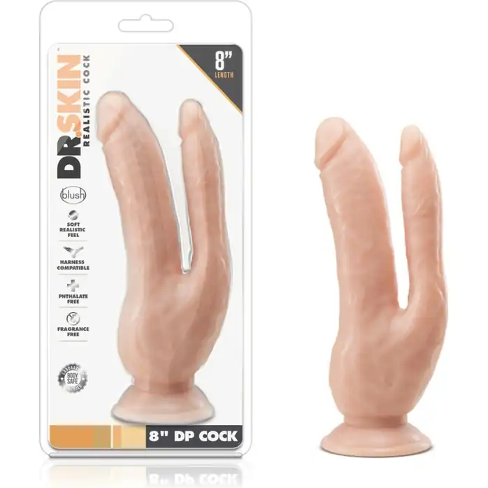 Телесный фаллоимитатор 8 Inch DP Cock - 20,32 см - Dr. Skin. Фотография 4.
