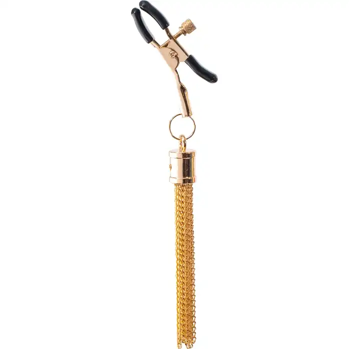 Золотистые зажимы для сосков PREMIUM NIPPLE CLAMPS WITH TASSLE - Guilty Pleasure. Фотография 2.