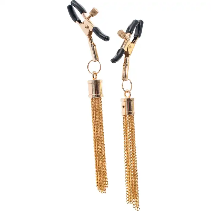 Золотистые зажимы для сосков PREMIUM NIPPLE CLAMPS WITH TASSLE - Guilty Pleasure