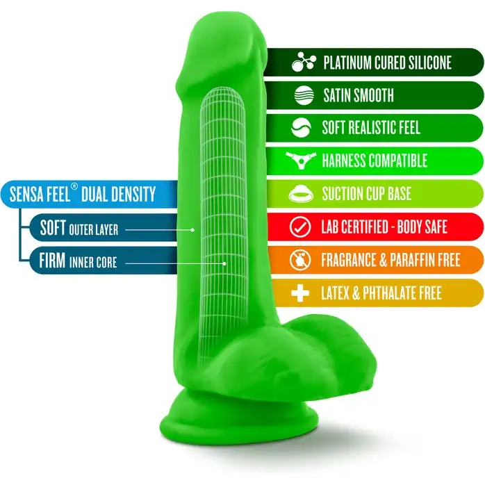 Зеленый фаллоимитатор 6 Inch Silicone Dual Density Cock with Balls - 15,24 см - Neo Elite. Фотография 5.