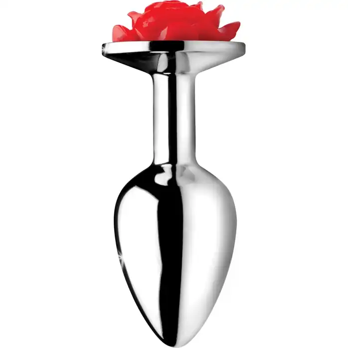 Серебристая анальная пробка с розой Red Rose Butt Plug - 8 см - Booty Sparks. Фотография 2.