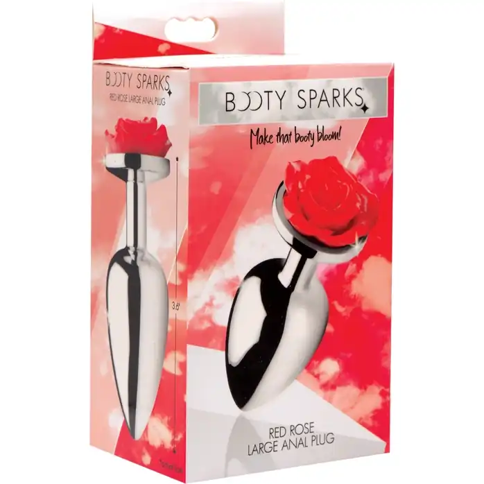 Серебристая анальная пробка с розой Red Rose Butt Plug - 8 см - Booty Sparks. Фотография 4.