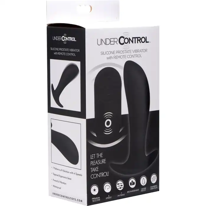 Черный стимулятор простаты Silicone Prostate Vibrator with Remote Control - 12 см - Under Control. Фотография 5.
