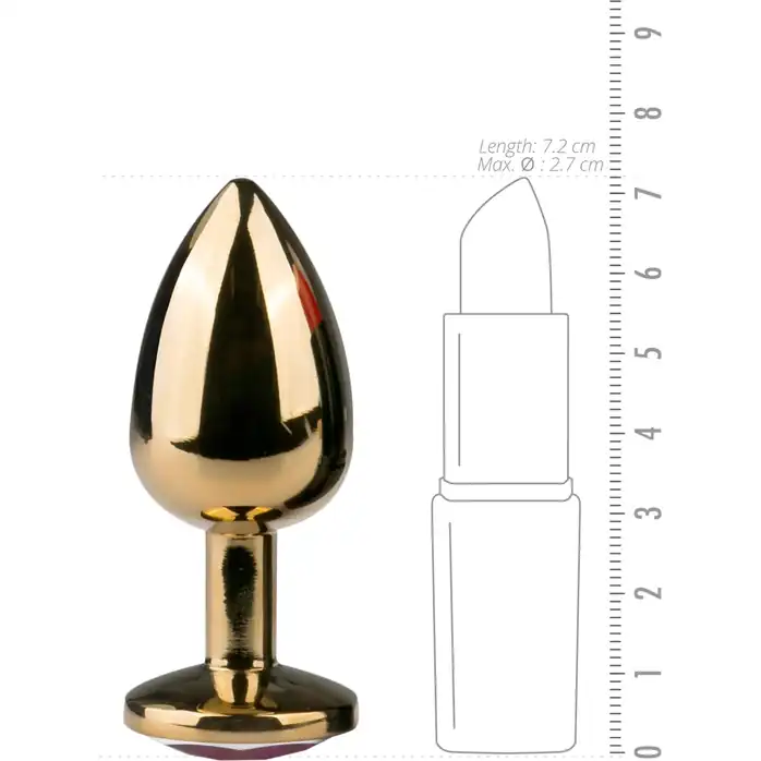 Золотистая анальная пробка с фиолетовым кристаллом Metal Butt Plug - 7,2 см - Anal Collection. Фотография 3.