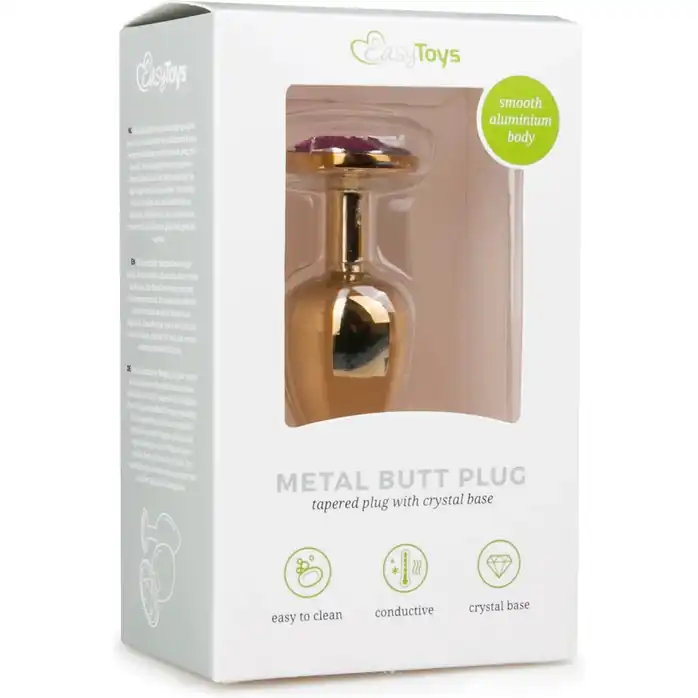 Золотистая анальная пробка с фиолетовым кристаллом Metal Butt Plug - 7,2 см - Anal Collection. Фотография 4.