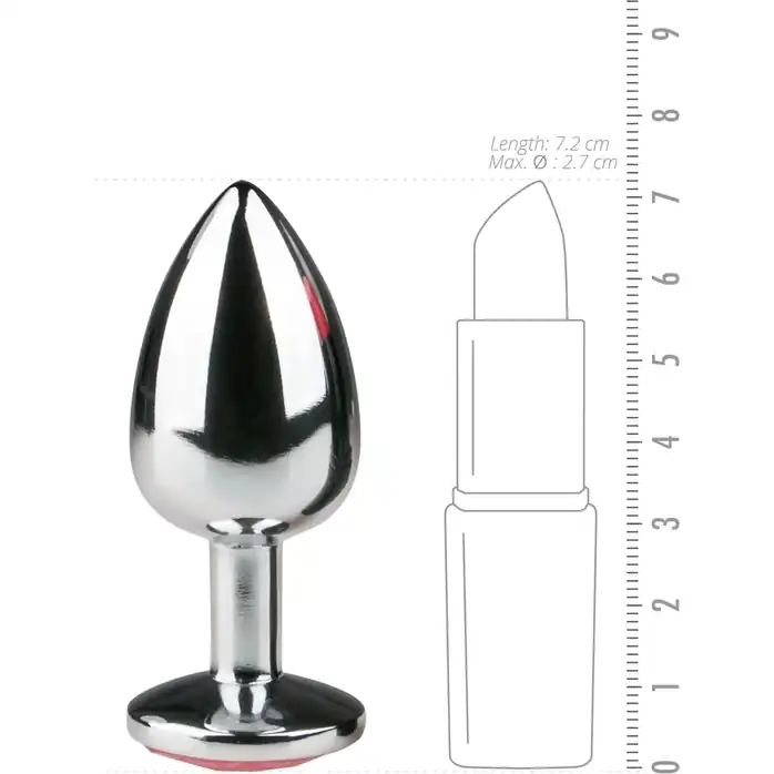 Серебристая анальная пробка с розовым кристаллом Metal Butt Plug - 7,2 см - Anal Collection. Фотография 3.